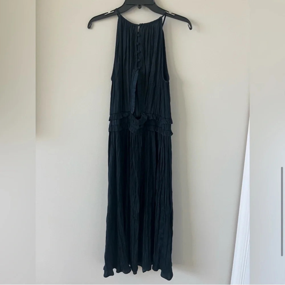 Current Air Midi Dress Halter Black Pleated Ruffle Anthropologie Wedding Guest - Picture 8 of 11